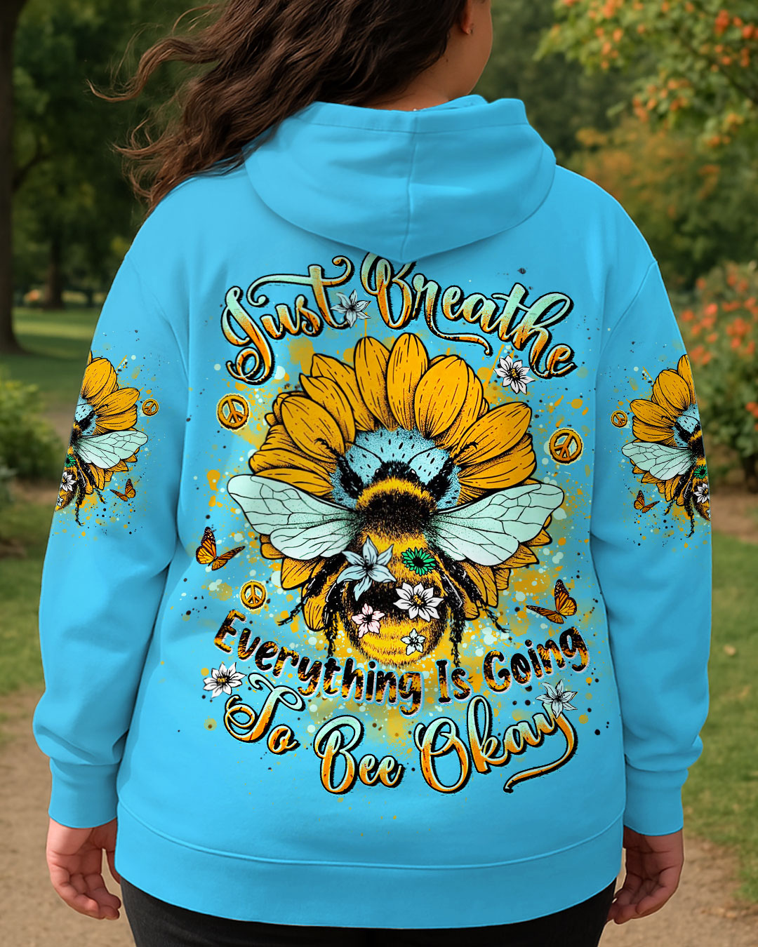 Just Breathe Everything is Going to be Okay Sunflower _26 Bee Design AOP Shirts _5_ 6xbh9