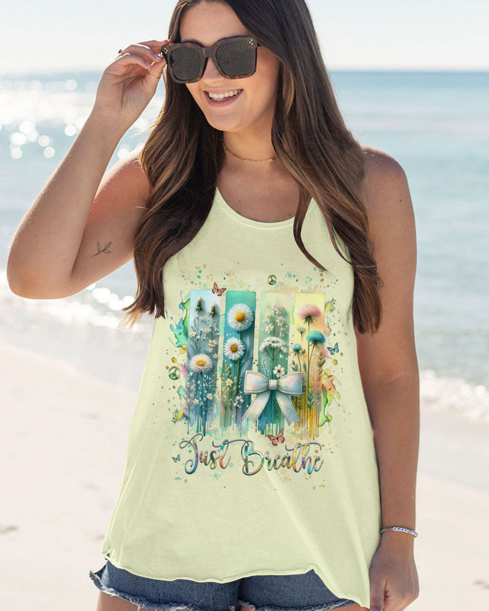 Just Breathe Floral Wildflowers and Bow Inspirational Pullover AOP Shirts _3_ yOOLq