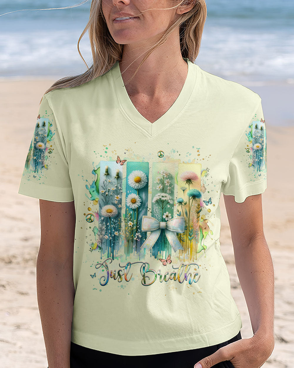 Just Breathe Floral Wildflowers and Bow Inspirational Pullover AOP Shirts _7_ rdJVB