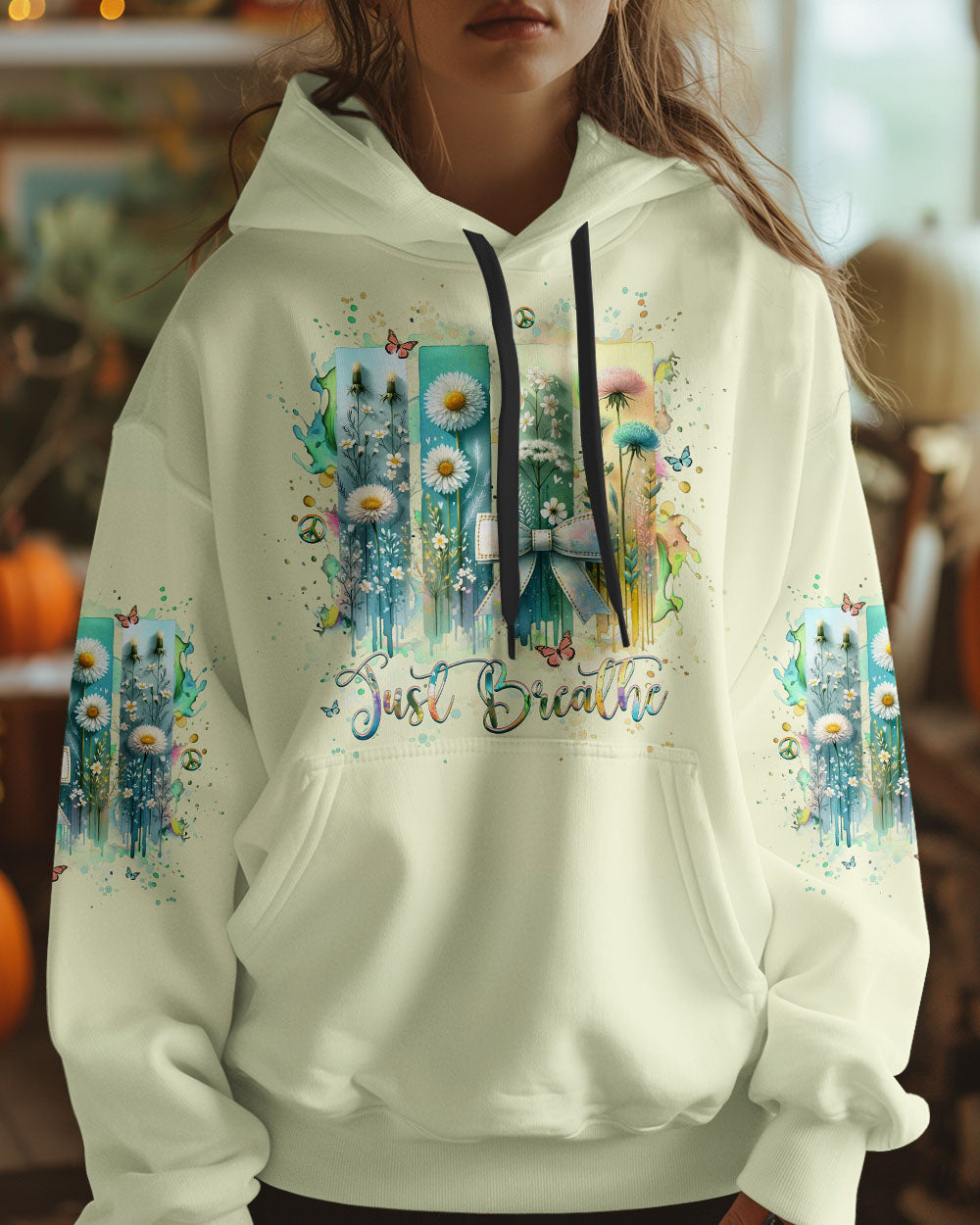 Just Breathe Floral Wildflowers and Bow Inspirational Pullover AOP Shirts _8_ WxaoL