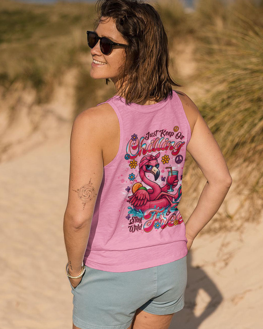 Just Keep On Chilling Stay Wild _26 Free Pink Flamingo Cute Summer AOP Shi _13_ SmYXB