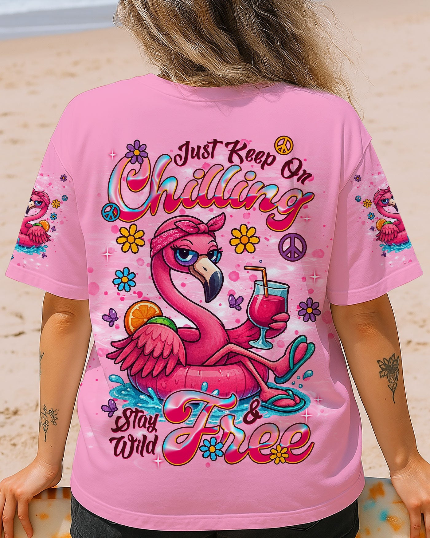 Just Keep On Chilling Stay Wild _26 Free Pink Flamingo Cute Summer AOP Shi _3_ QftGS