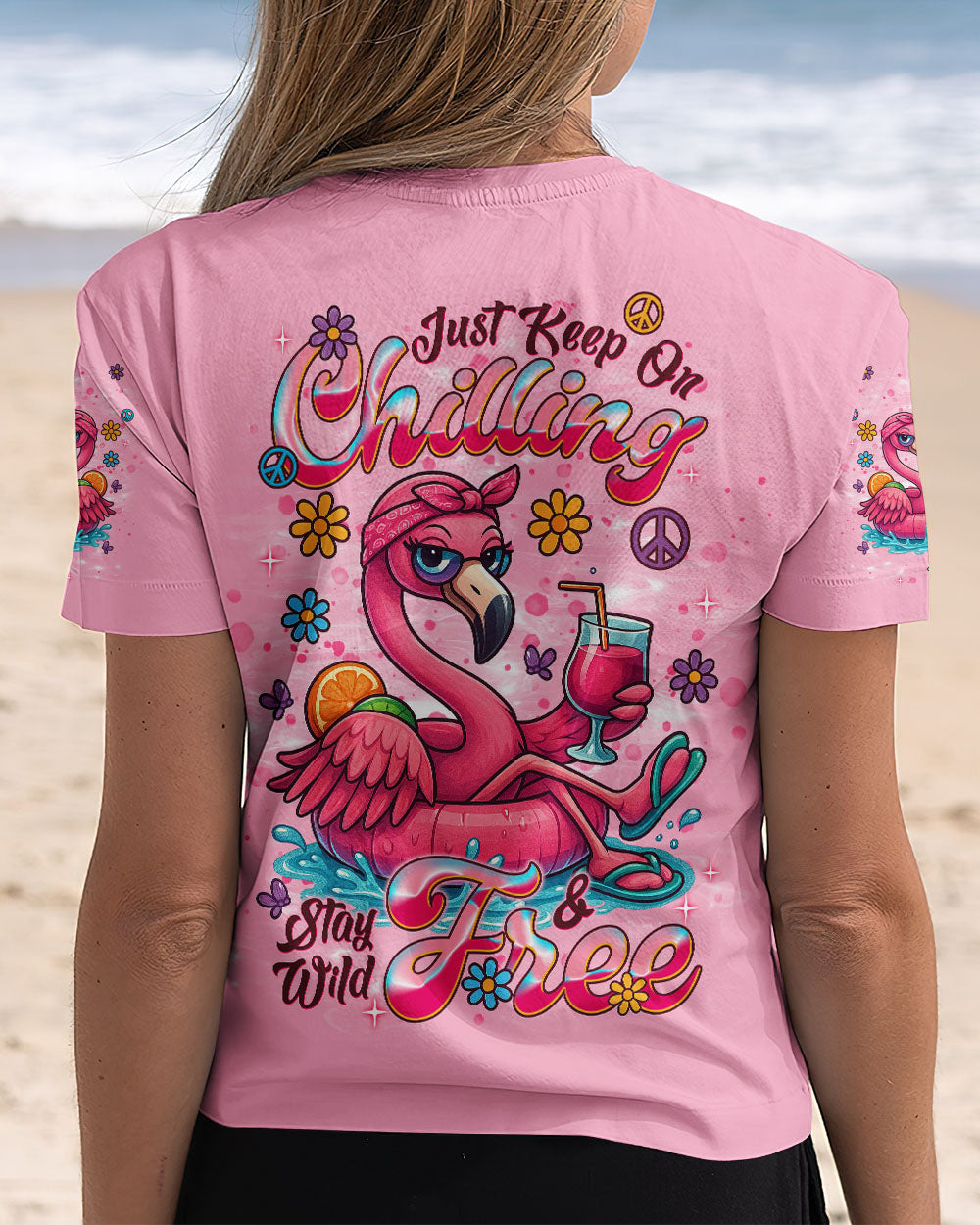 Just Keep On Chilling Stay Wild _26 Free Pink Flamingo Cute Summer AOP Shi _5_ qj2Il