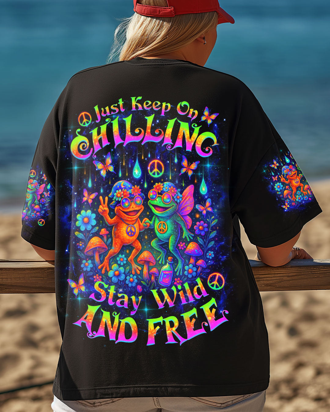 Just Keep On Chilling Stay Wild and Free Fun Frog Colorful Summer AOP Shirts _4_ TuFnT