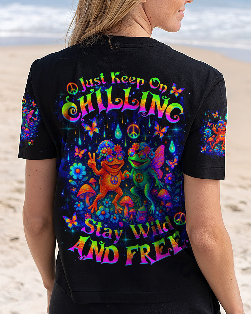 Just Keep On Chilling Stay Wild and Free Fun Frog Colorful Summer AOP Shirts _6_ 0cSG7