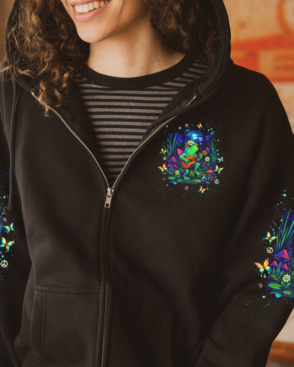 Just Keep On Chilling Stay Wild and Free Peaceful Frog Guitar Graphic Tee AOP Shirts _10_ IVyRi