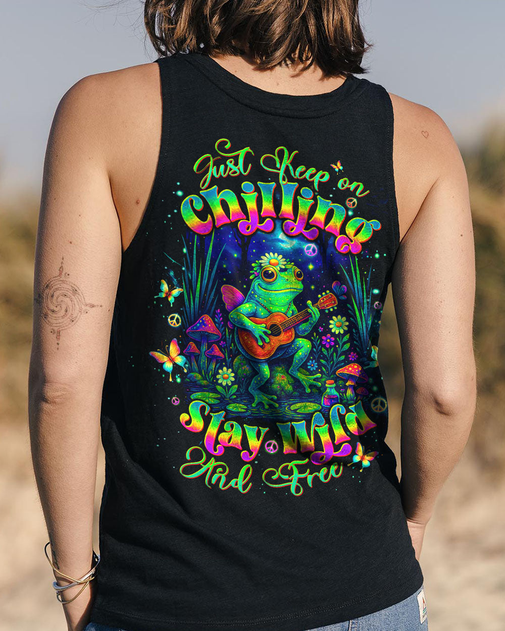 Just Keep On Chilling Stay Wild and Free Peaceful Frog Guitar Graphic Tee AOP Shirts _13_ 7cQG8