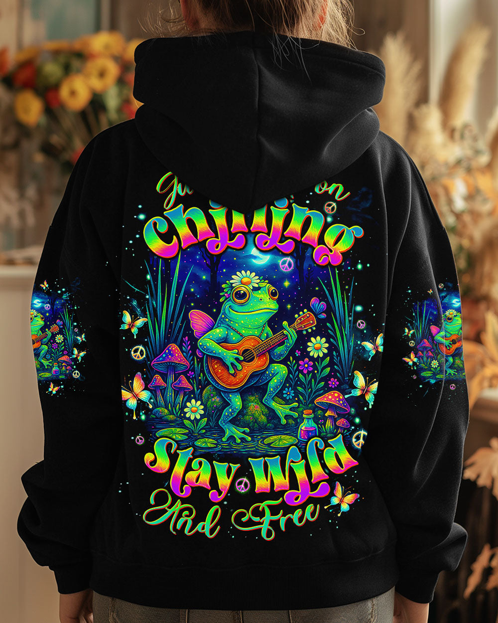 Just Keep On Chilling Stay Wild and Free Peaceful Frog Guitar Graphic Tee AOP Shirts _7_ 3CJBm