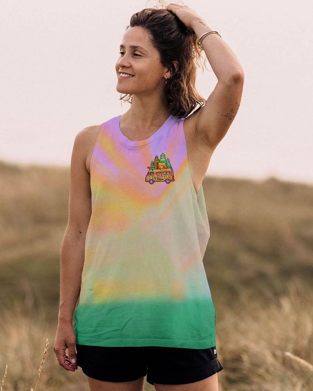 Just Keep on Chilling Stay Wild and Free Camper Van Tie Dye AOP Shirts _10_ ump1I