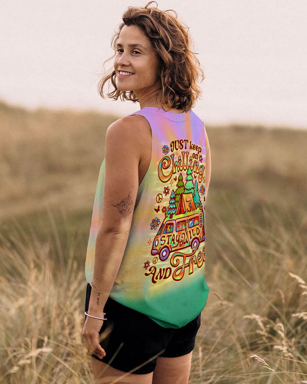 Just Keep on Chilling Stay Wild and Free Camper Van Tie Dye AOP Shirts _11_ 0gtI4