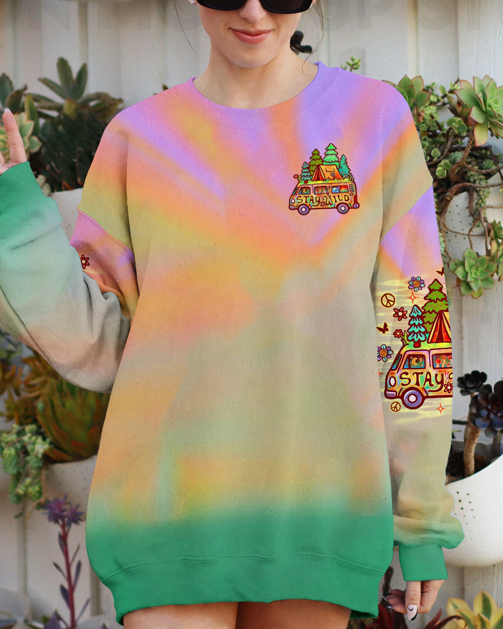 Just Keep on Chilling Stay Wild and Free Camper Van Tie Dye AOP Shirts _6_ Hk0ZF