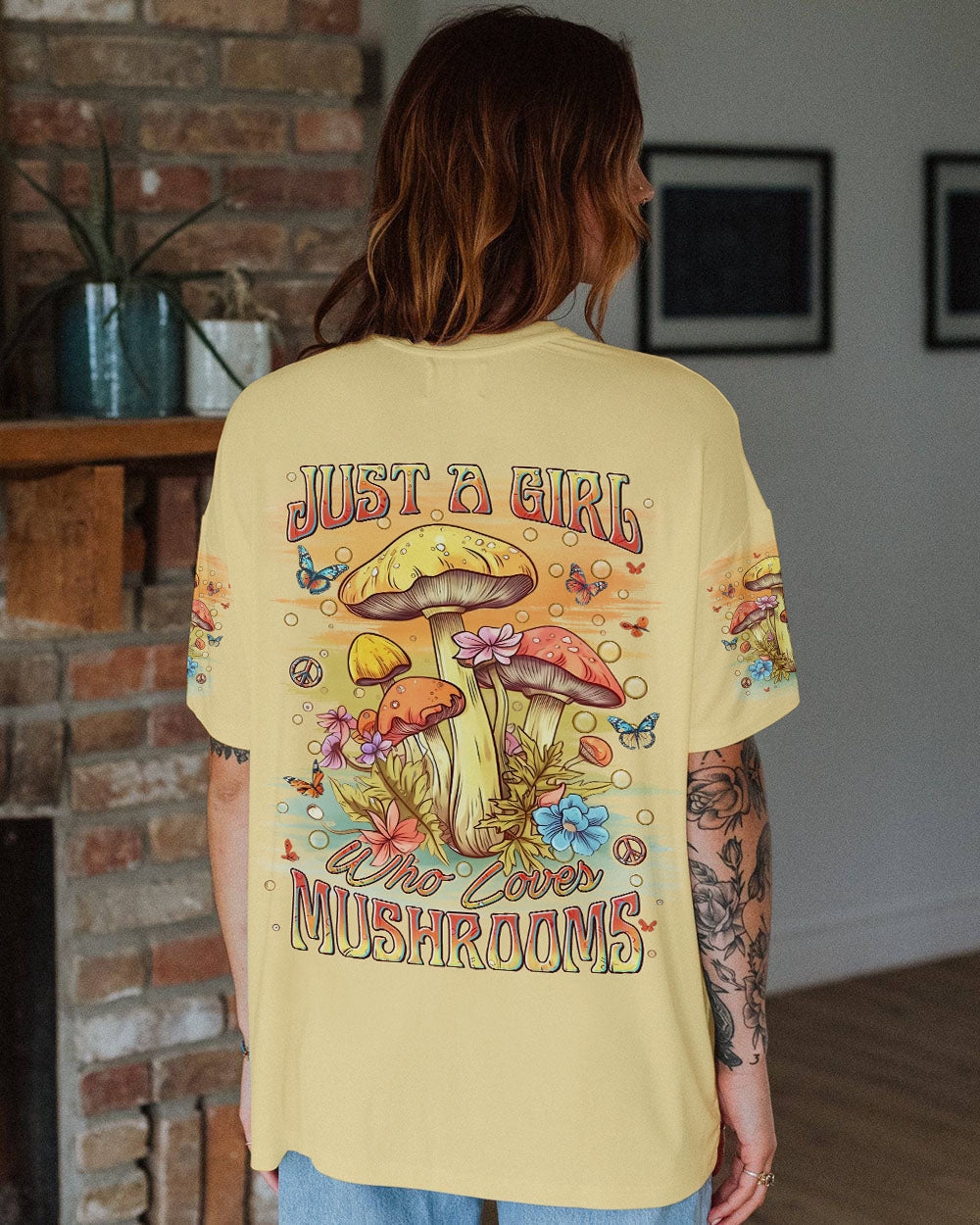 Just a Girl Who Loves Mushrooms Cute Mushroom Nature Graphic for Women AOP Shirts _11_ kadVm