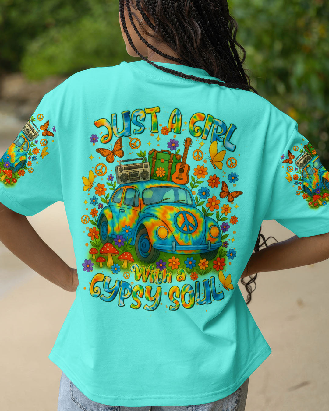 Just a Girl with a Gypsy Soul Peace Sign Car Tie Dye Design for Women AOP Shirts _1_ lSgEW