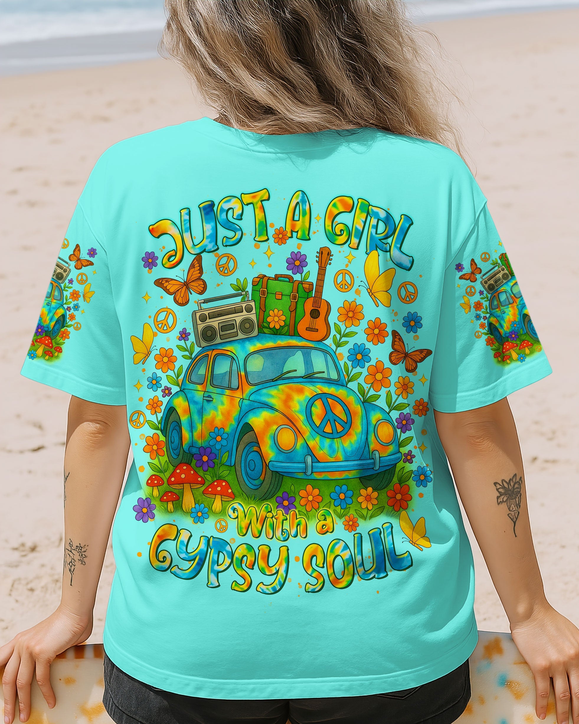 Just a Girl with a Gypsy Soul Peace Sign Car Tie Dye Design for Women AOP Shirts _4_ sT0e8