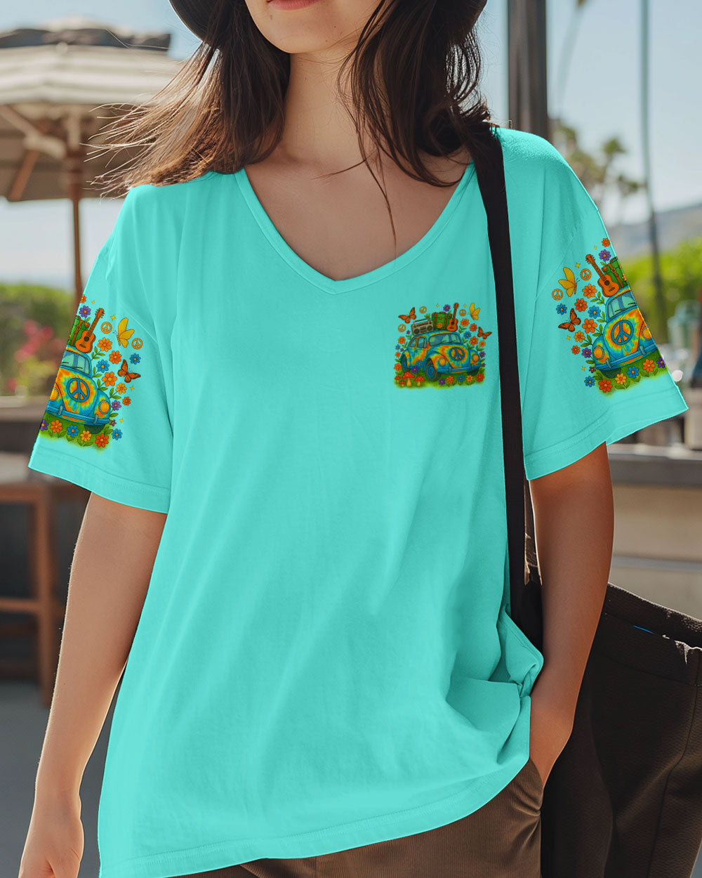 Just a Girl with a Gypsy Soul Peace Sign Car Tie Dye Design for Women AOP Shirts _5_ oZtqR