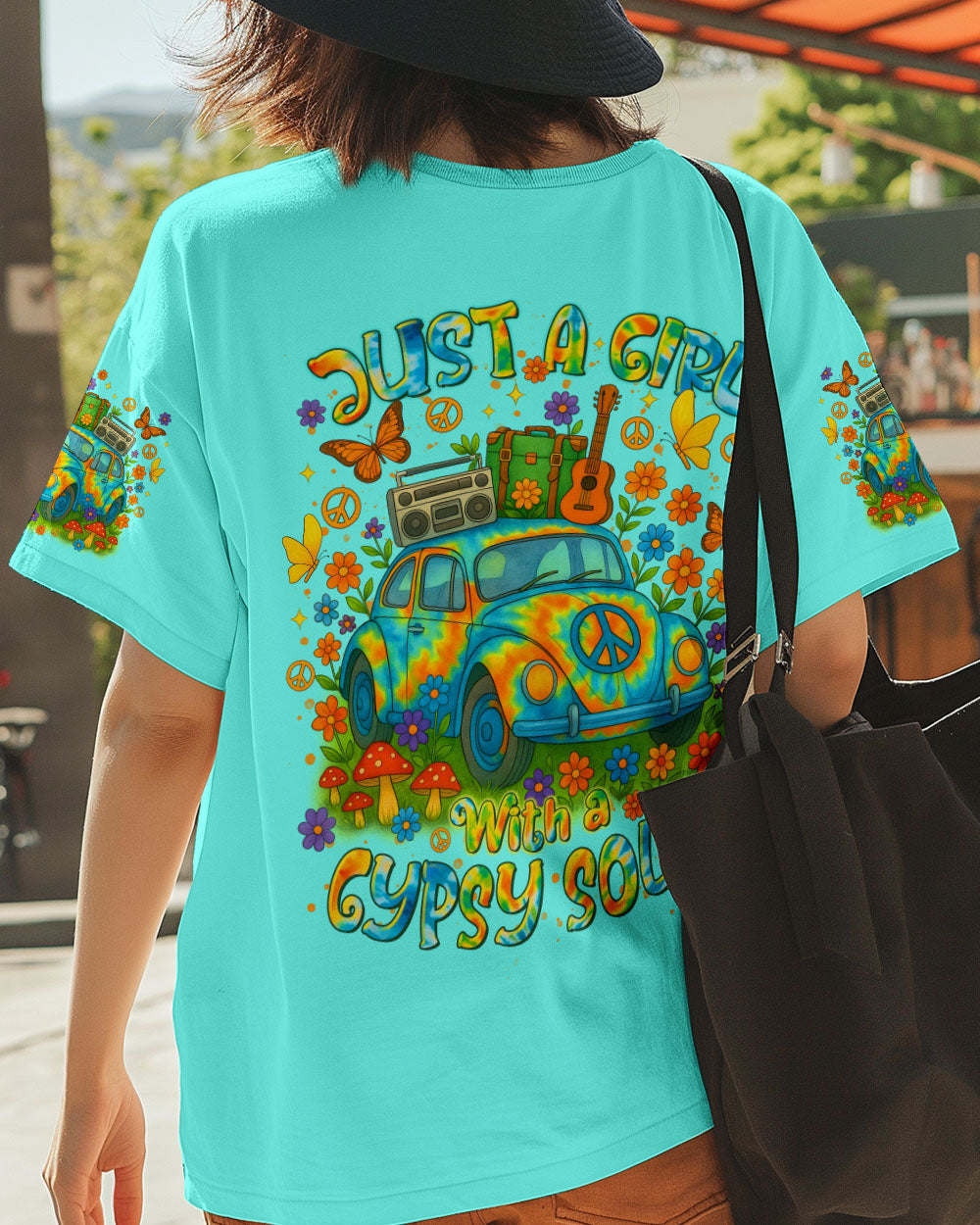 Just a Girl with a Gypsy Soul Peace Sign Car Tie Dye Design for Women AOP Shirts _6_ HkNK9