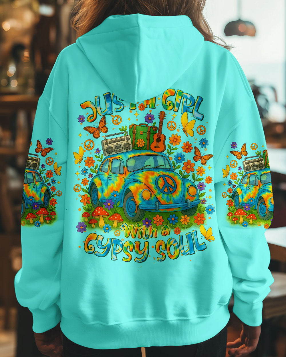 Just a Girl with a Gypsy Soul Peace Sign Car Tie Dye Design for Women AOP Shirts _8_ P89O1