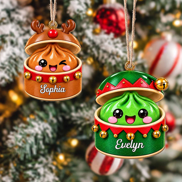 Cute Squishy Dumpling Ornament - Personalized Wood Ornament - Gift For Kids