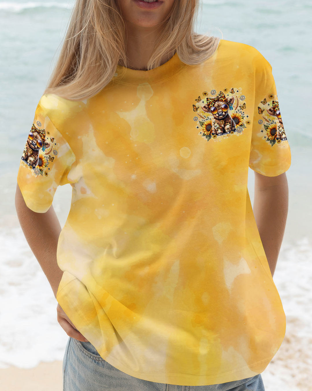 Kinda Boujee Kinda Broke Cute Cow with Sunglasses _26 Sunflower Design AOP Shirts _13_ tvwOE