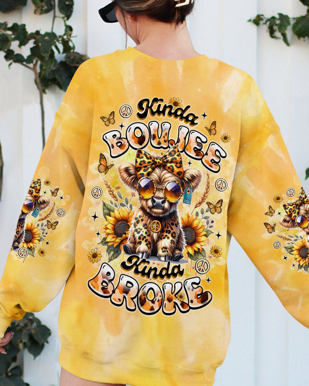 Kinda Boujee Kinda Broke Cute Cow with Sunglasses _26 Sunflower Design AOP Shirts _7_ DhfM5