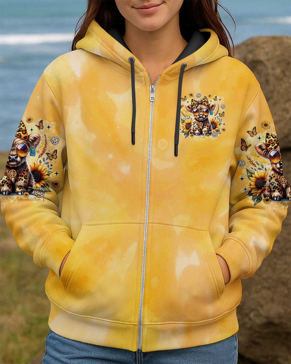 Kinda Boujee Kinda Broke Cute Cow with Sunglasses _26 Sunflower Design AOP Shirts _8_ 7GR41