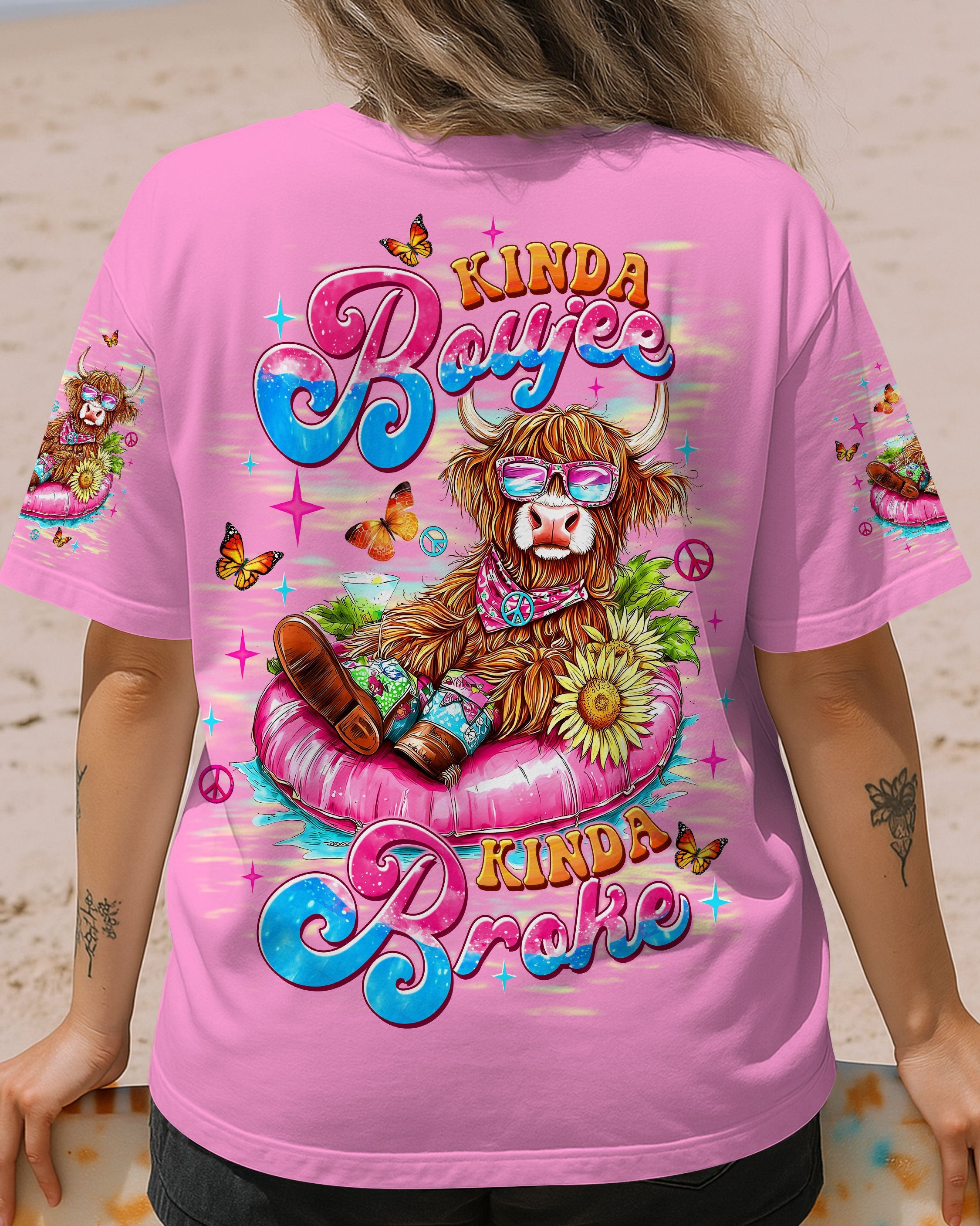 Kinda Boujee Kinda Broke Funny Cow Print with Retro Vibes and Floral Design AOP Shirts _12_ tXs6y