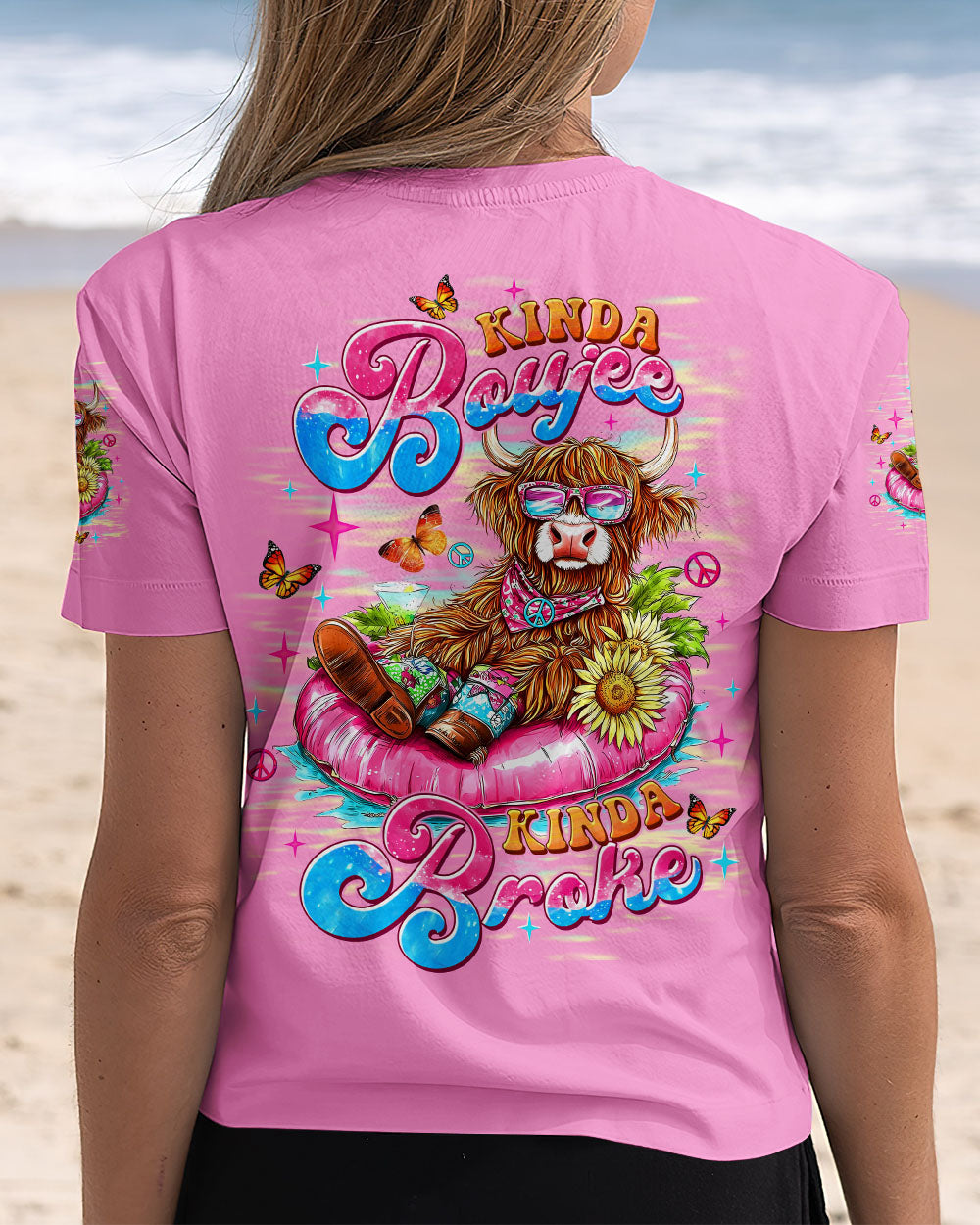 Kinda Boujee Kinda Broke Funny Cow Print with Retro Vibes and Floral Design AOP Shirts _14_ WVwgJ