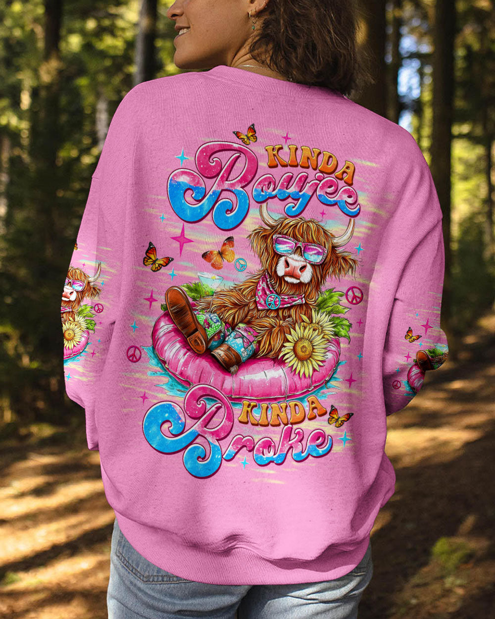 Kinda Boujee Kinda Broke Funny Cow Print with Retro Vibes and Floral Design AOP Shirts _3_ kFdK6