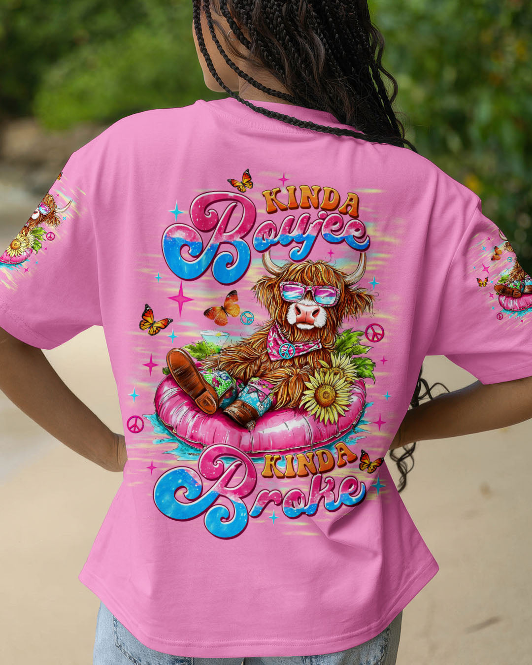 Kinda Boujee Kinda Broke Funny Cow Print with Retro Vibes and Floral Design AOP Shirts _8_ lHJ8D