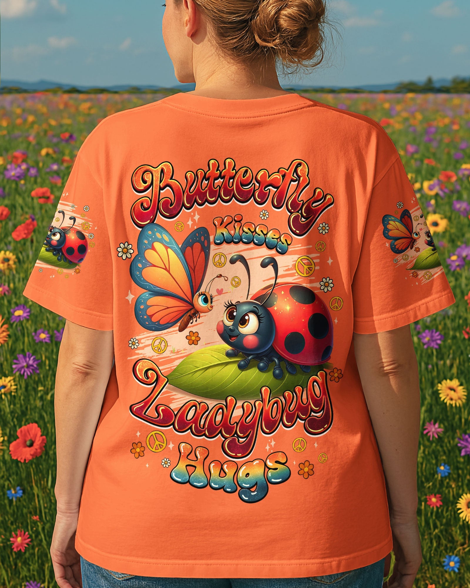Ladybug Hugs Butterfly Kisses Peace Flowers and Insect Inspired Fun AOP Shirts _12_ C6BWh