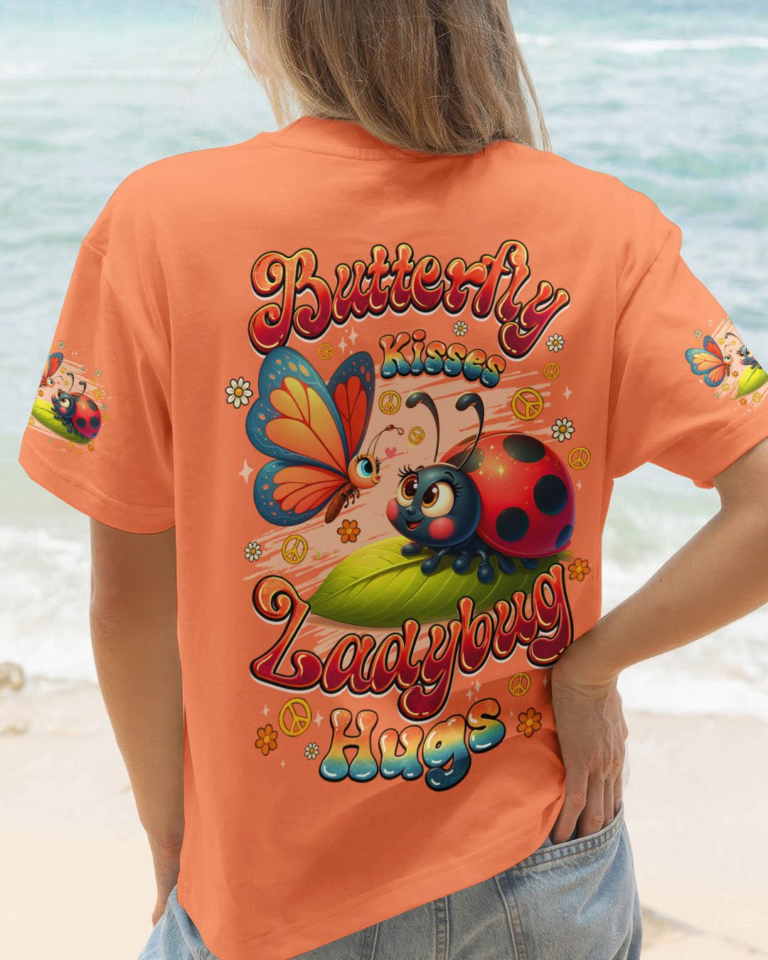 Ladybug Hugs Butterfly Kisses Peace Flowers and Insect Inspired Fun AOP Shirts _13_ k6Te1