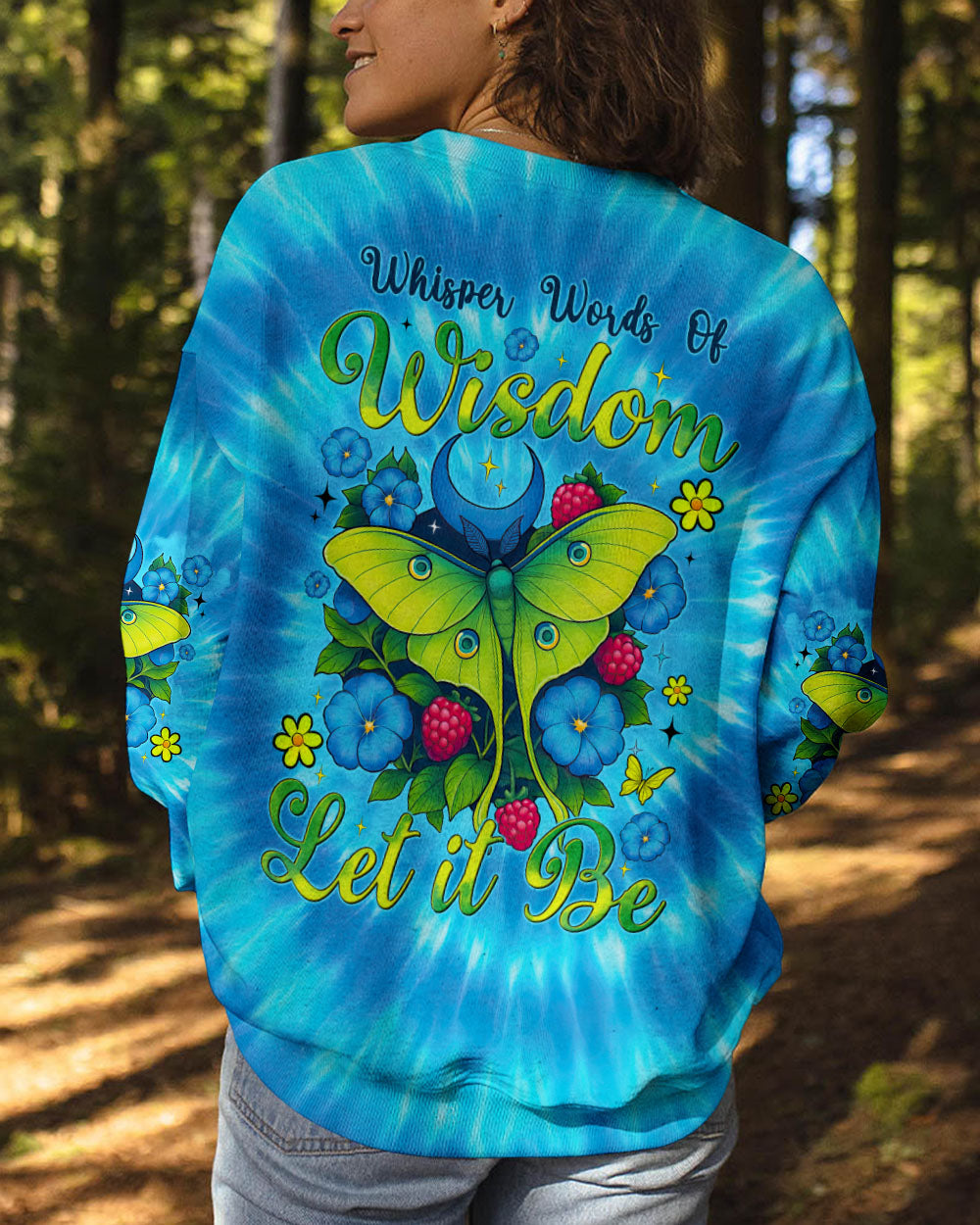 Let It Be Whisper Words of Wisdom Luna Moth Tie Dye Design for Women AOP Shirts _10_ g5IOl