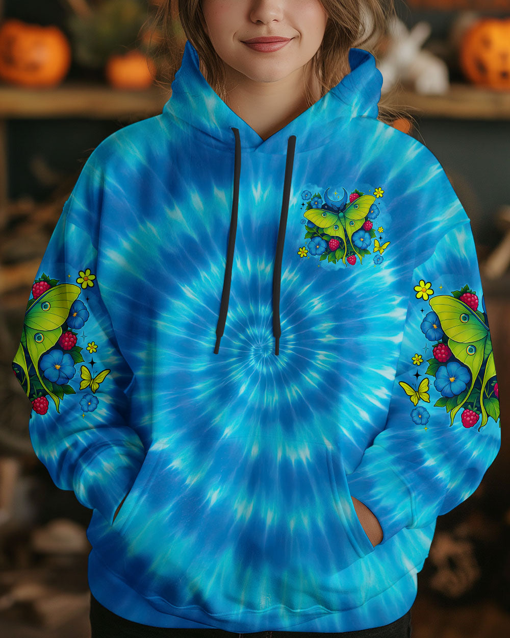 Let It Be Whisper Words of Wisdom Luna Moth Tie Dye Design for Women AOP Shirts _7_ eVSQt