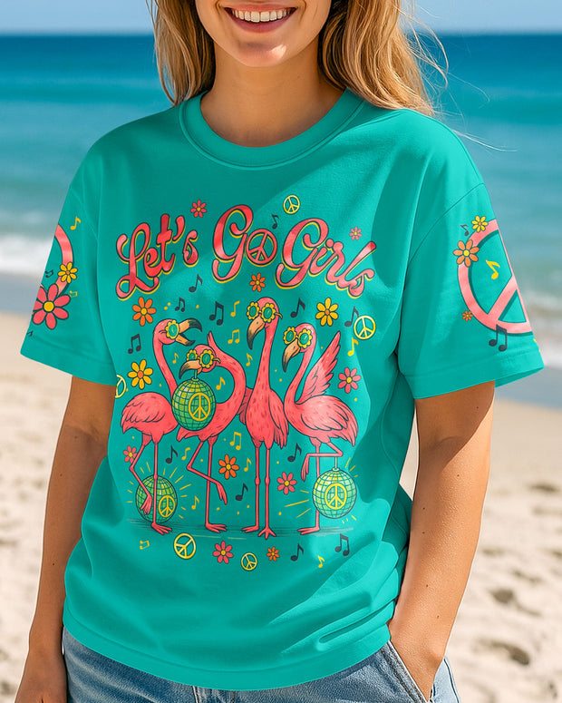 Let's Go Girls - Flamingo Peace and Retro Disco Graphic Tee for Women - AOP Shirts QT5052001