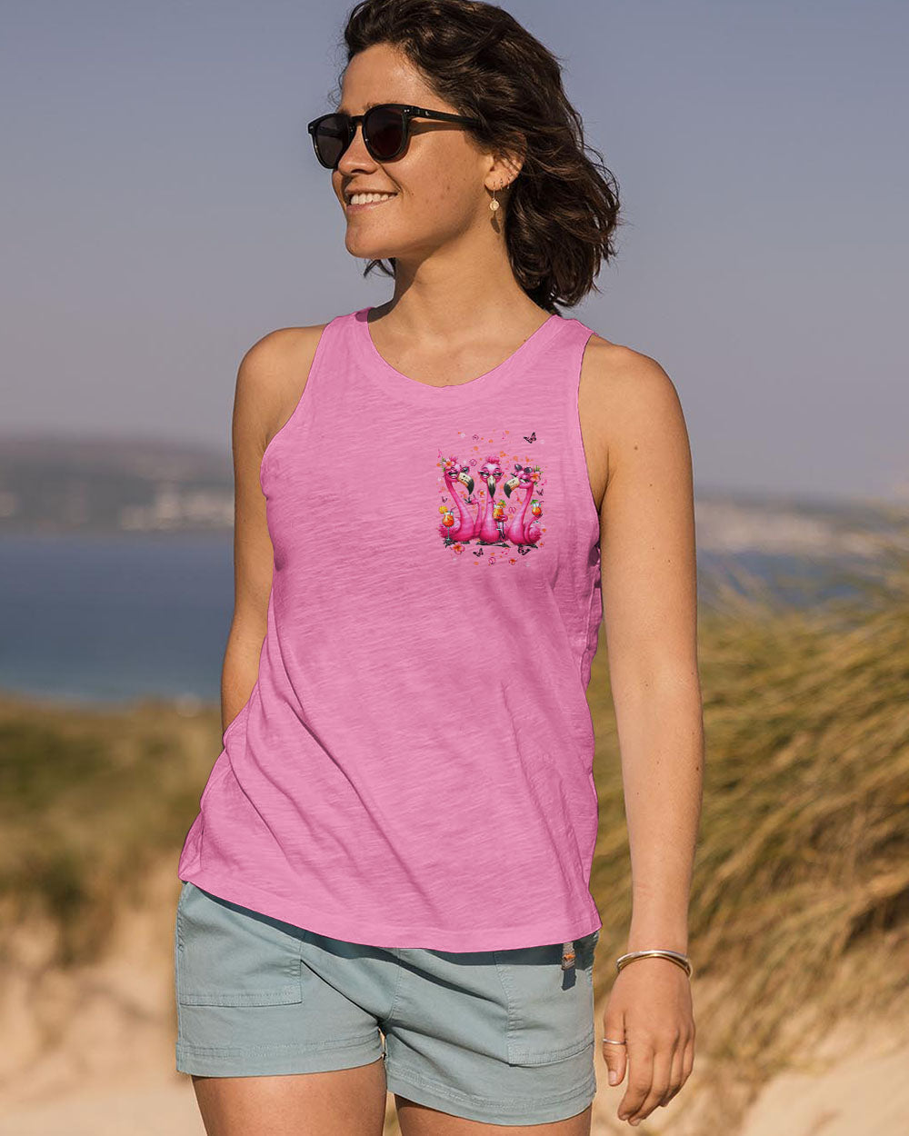 Let_E2_80_99s Go Girls Flamingo Pink Flamingo Cocktail Summer Beach Tee for Women AOP Shirts _12_ PZvHS
