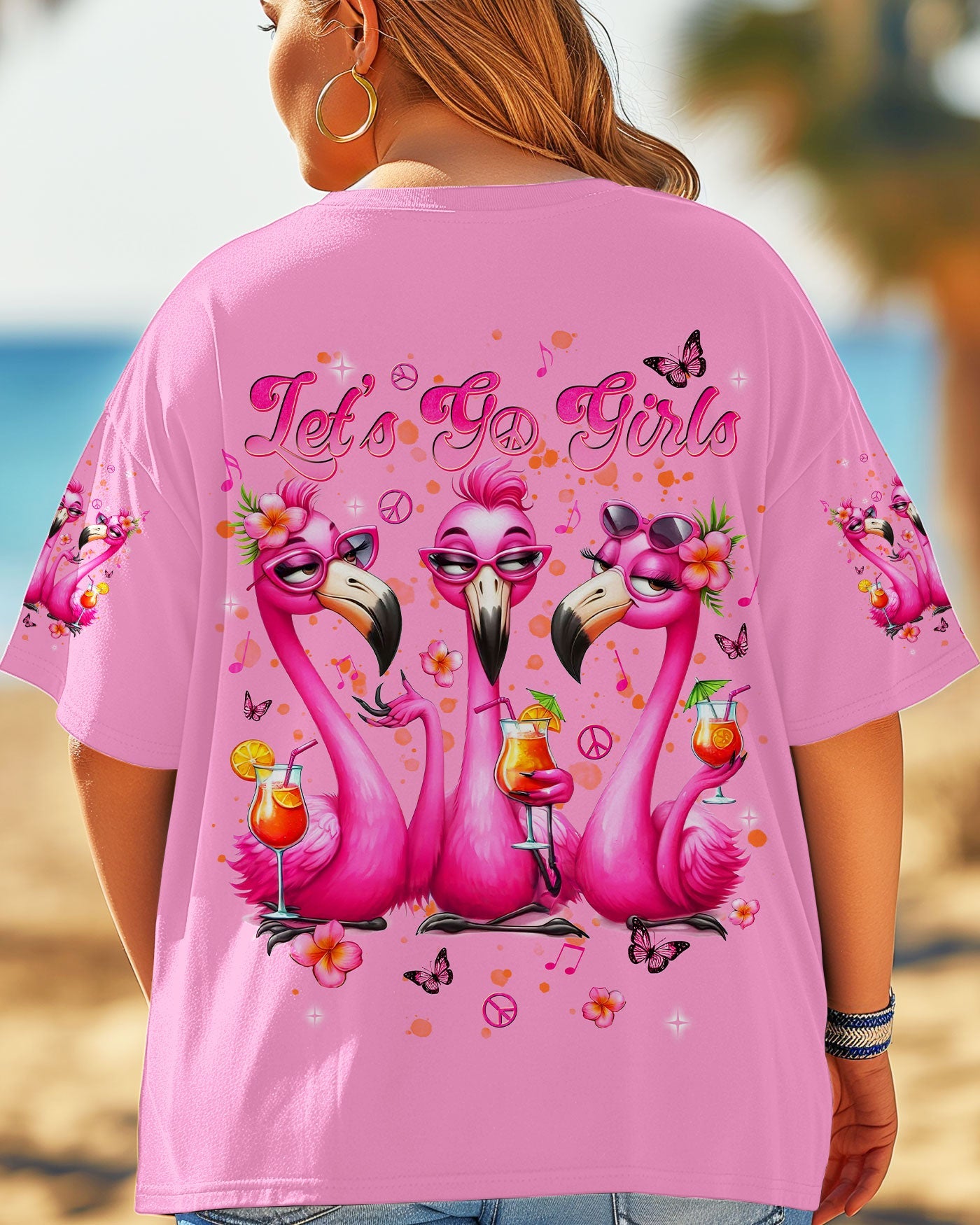 Let_E2_80_99s Go Girls Flamingo Pink Flamingo Cocktail Summer Beach Tee for Women AOP Shirts _3_ EwnJV