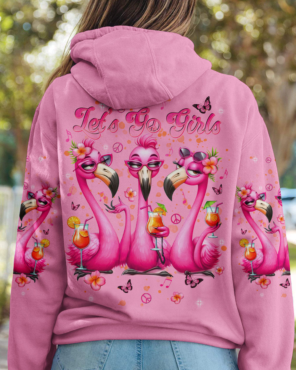 Let_E2_80_99s Go Girls Flamingo Pink Flamingo Cocktail Summer Beach Tee for Women AOP Shirts _7_ xhTMz