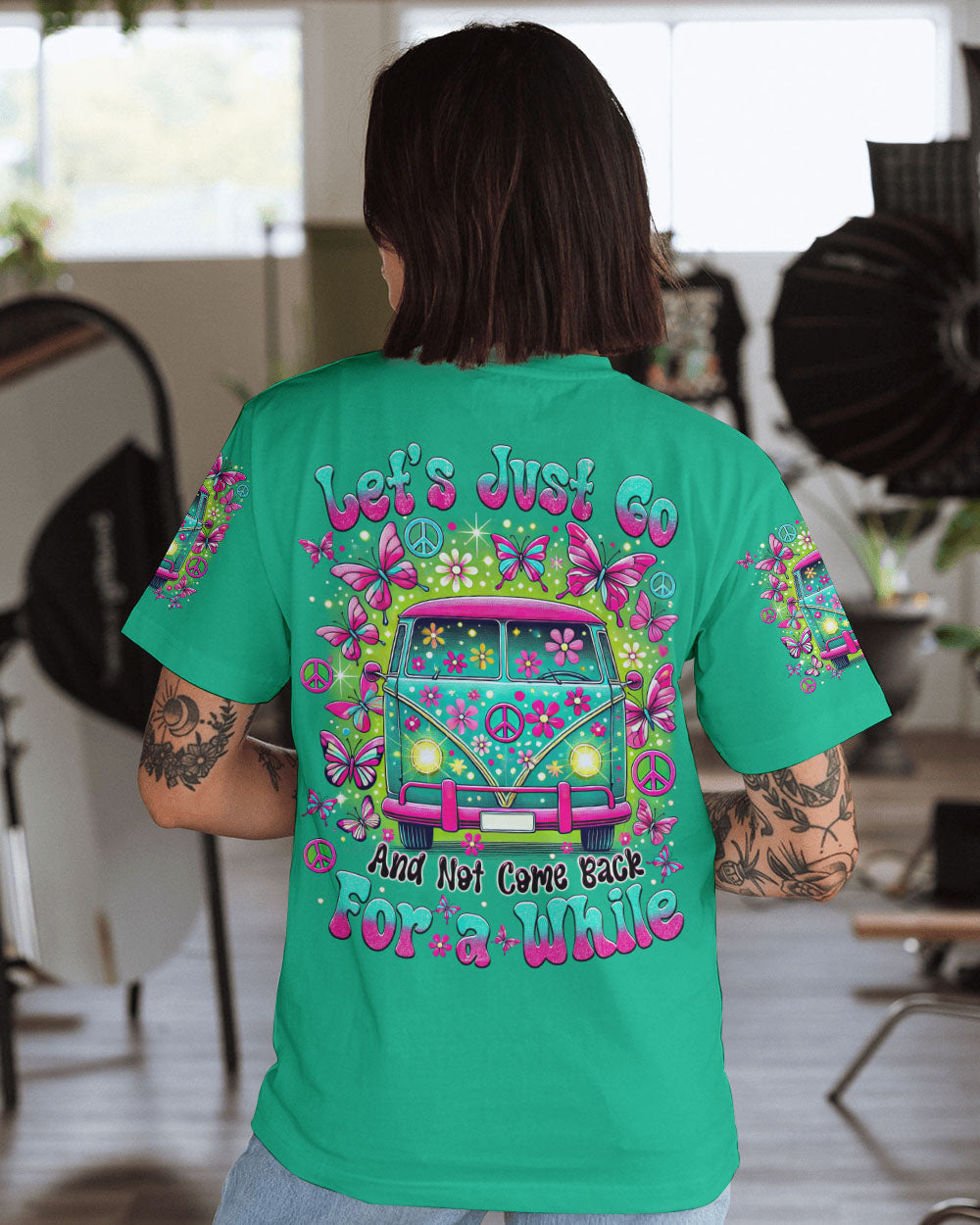 Let_E2_80_99s Just Go and Not Come Back for a While Hippie Retro Peace Bus with Butterflies AOP Shirts _12_ DQUfa