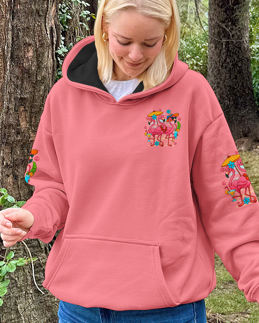 Lets Go Girls Flamingo and Cocktails Tropical Pink Beach Graphic Tee for Women AOP Shirts _7_ nLl2R