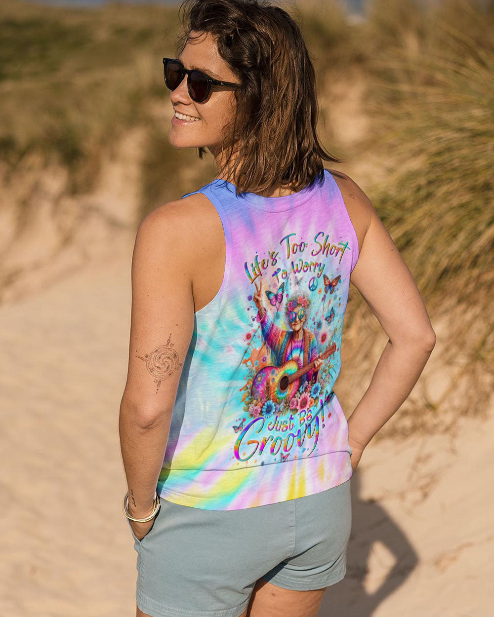 Lifes Too Short to Worry Just Be Groovy Tie Dye Hippie Peace and Love AOP Shirts _11_ C51Zx