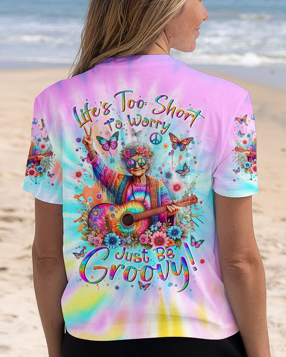 Lifes Too Short to Worry Just Be Groovy Tie Dye Hippie Peace and Love AOP Shirts _3_ hsAHP