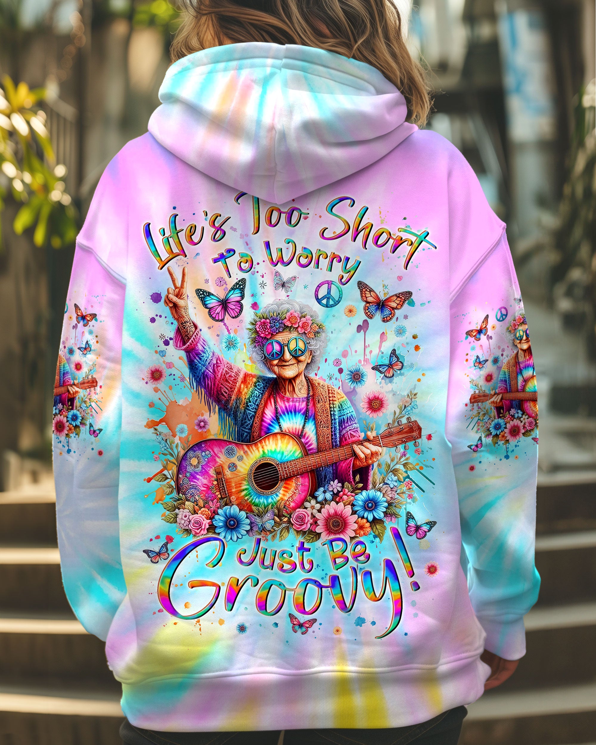 Lifes Too Short to Worry Just Be Groovy Tie Dye Hippie Peace and Love AOP Shirts _5_ yGEjC