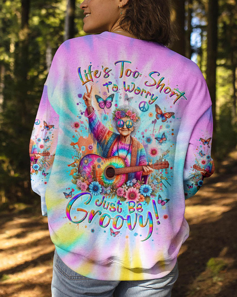 Lifes Too Short to Worry Just Be Groovy Tie Dye Hippie Peace and Love AOP Shirts _7_ XRlXa