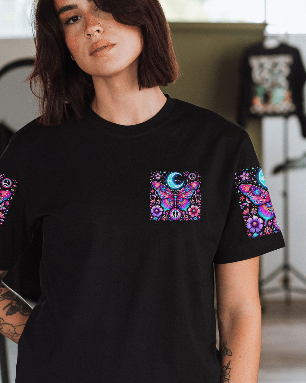 Like a True Nature_E2_80_99s Child We Were Born to Be Wild Psychedelic Butterfly Graphic AOP Shirts _2_ Iu1vm