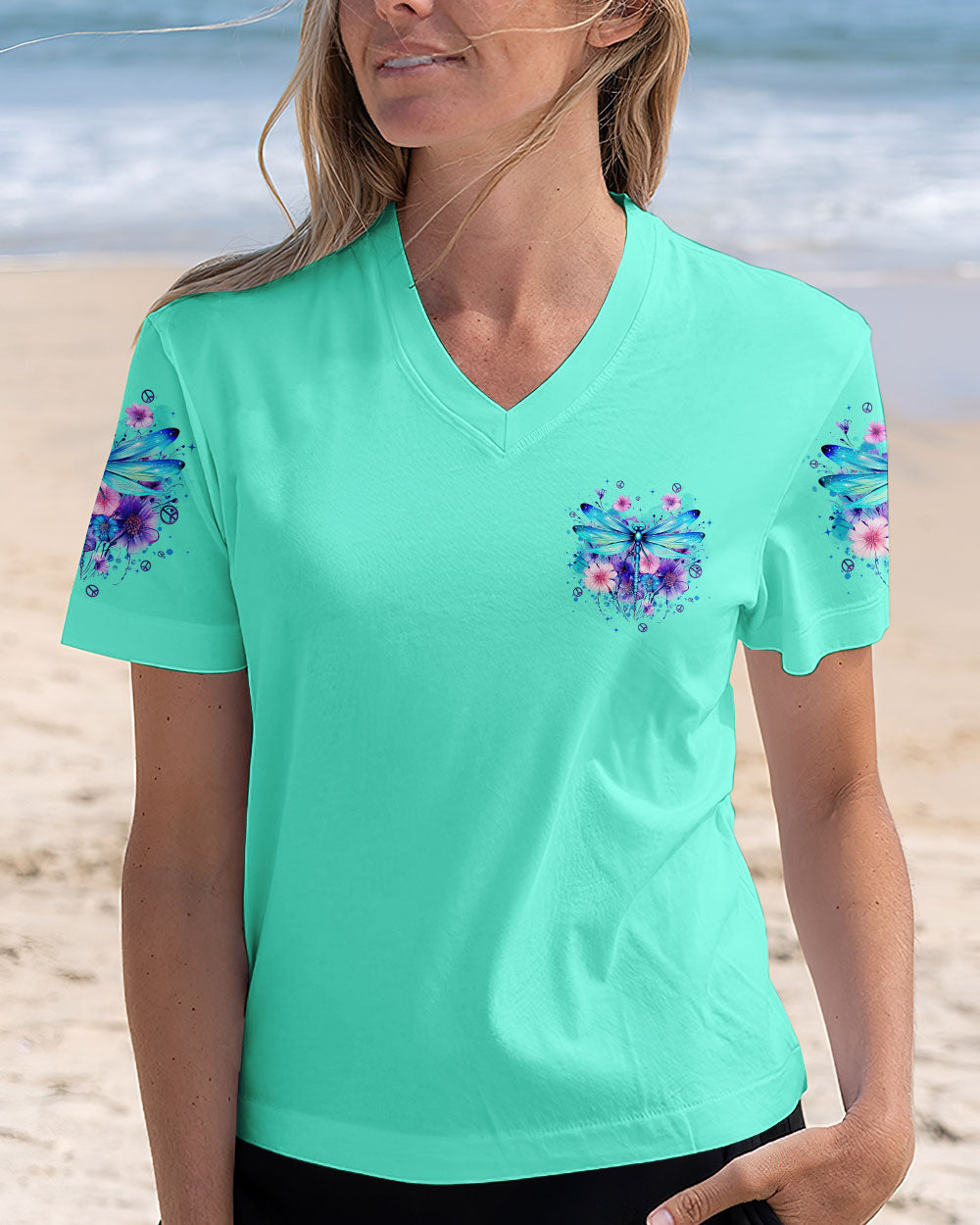 Listen to the Wind Listen to Your Heart Dragonfly and Wildflower Quote Tee AOP Shirts _5_ cE3oA