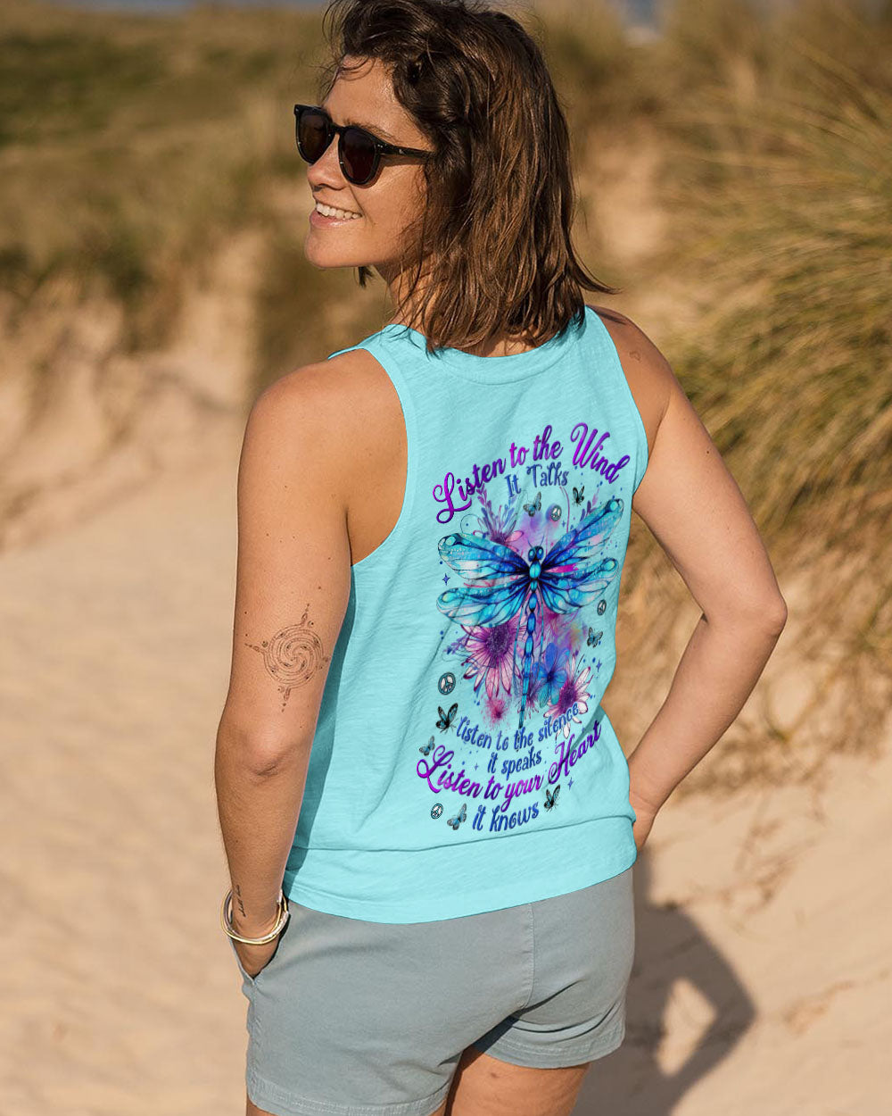 Listen to the Wind Listen to your Heart Dragonfly Inspirational Nature Tee for Women AOP Shirts _13_ xJ83b