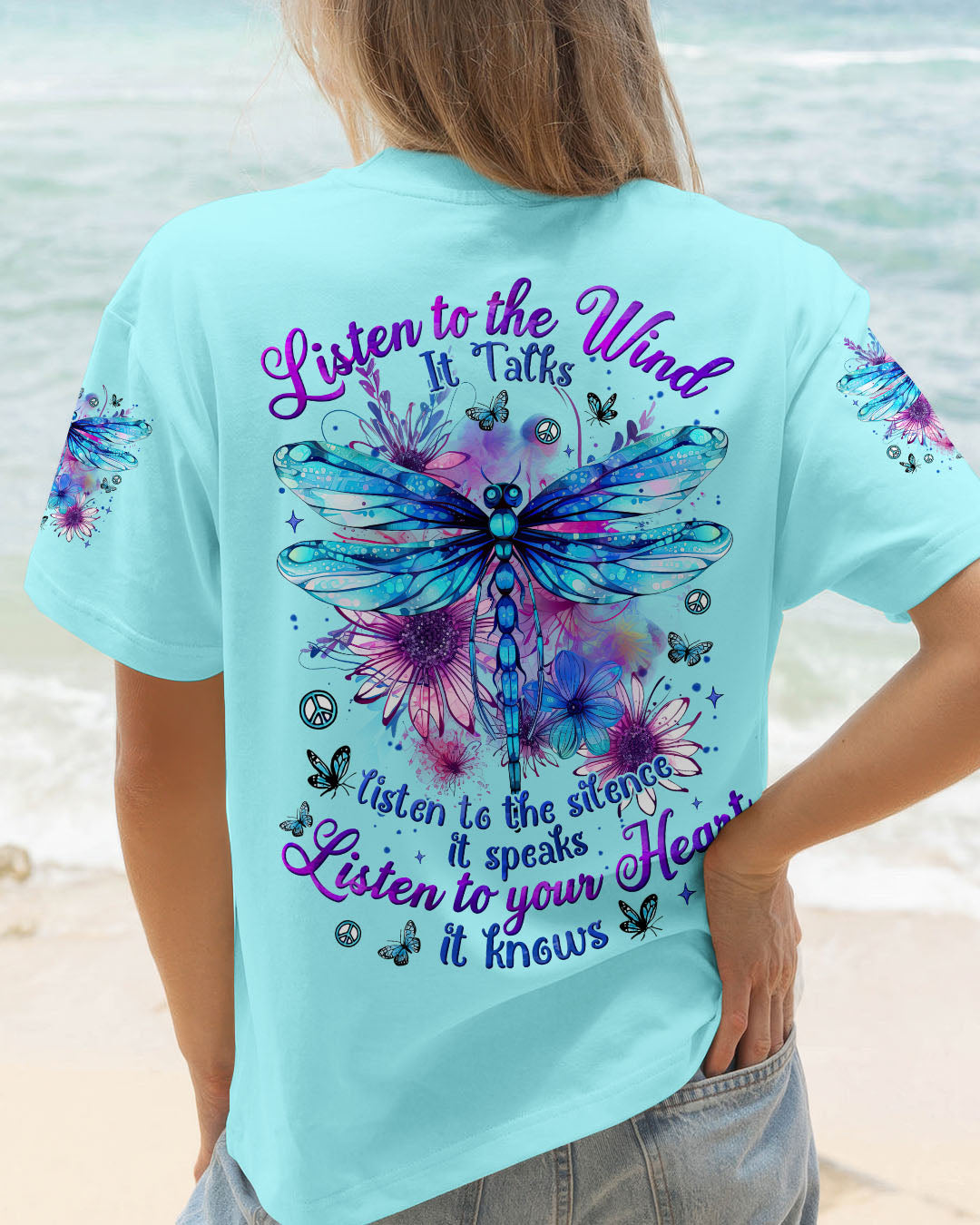 Listen to the Wind Listen to your Heart Dragonfly Inspirational Nature Tee for Women AOP Shirts _1_ UiIQk