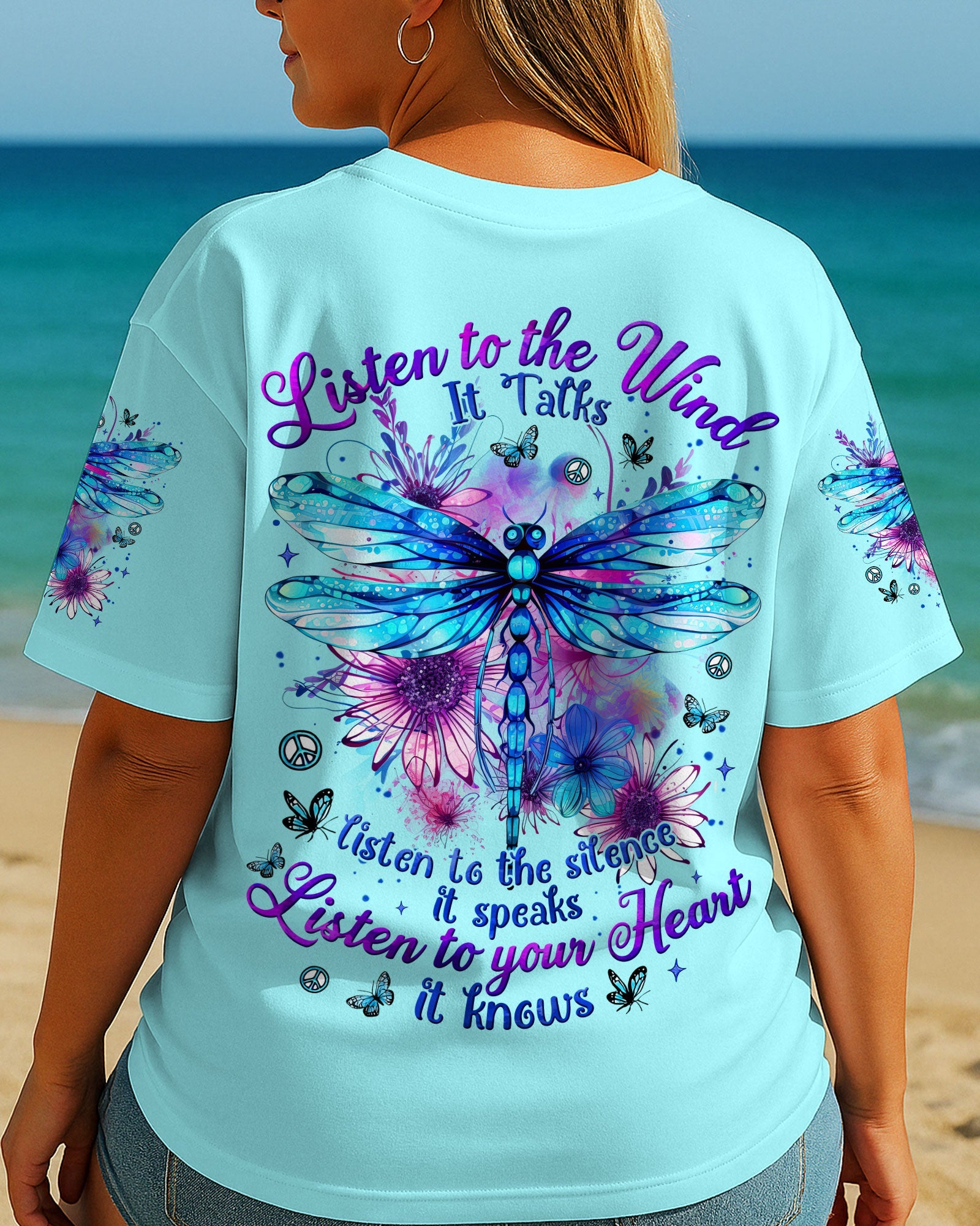 Listen to the Wind Listen to your Heart Dragonfly Inspirational Nature Tee for Women AOP Shirts _3_ G705z