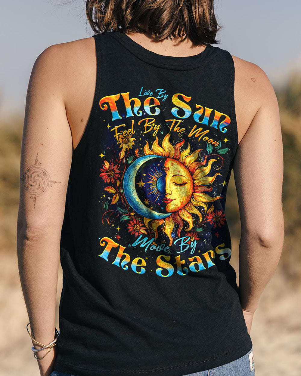Live by the Sun Feel by the Moon Cosmic Sun Moon Stars Boho AOP Shirts _11_ vpUzV