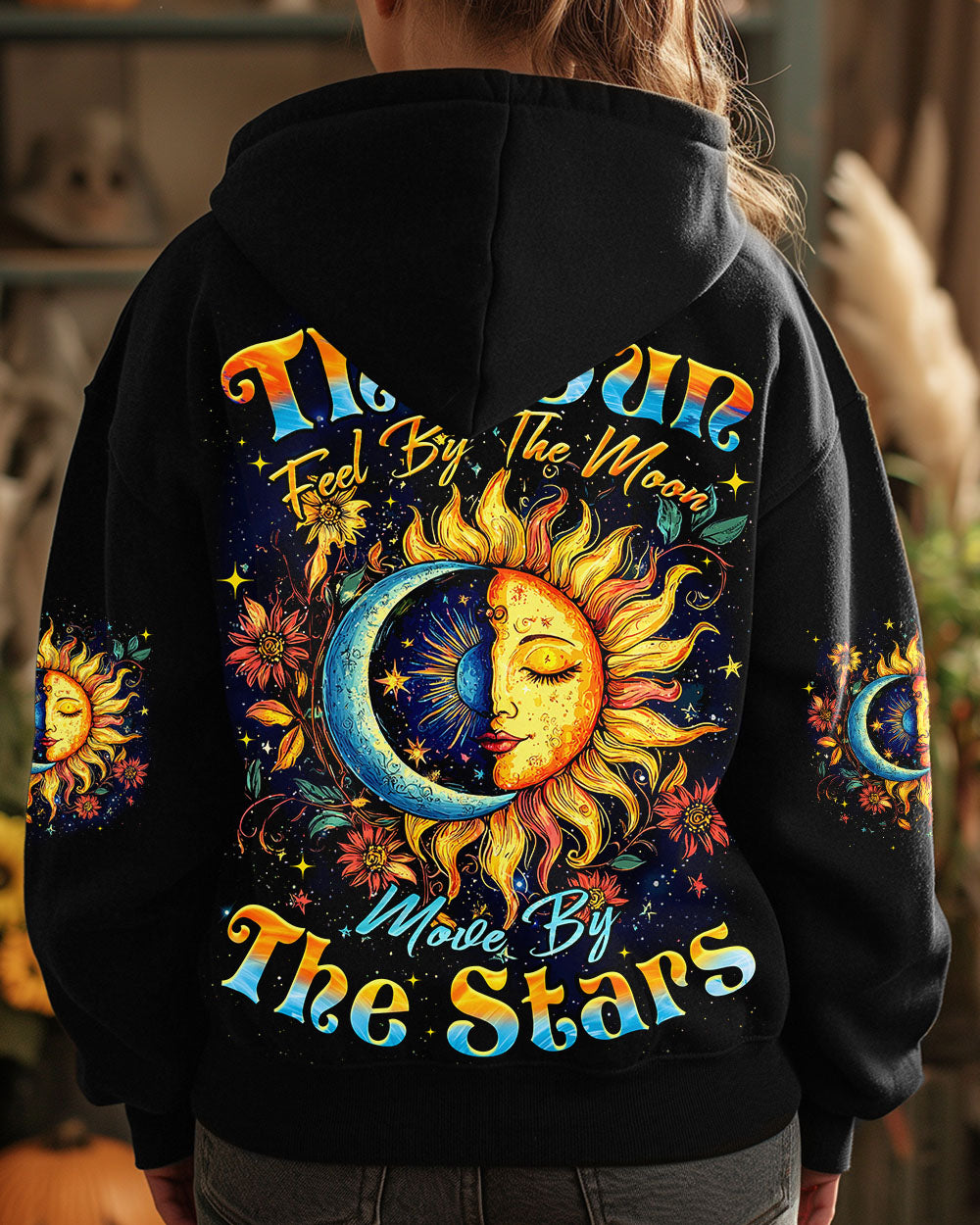 Live by the Sun Feel by the Moon Cosmic Sun Moon Stars Boho AOP Shirts _12_ SjcbL